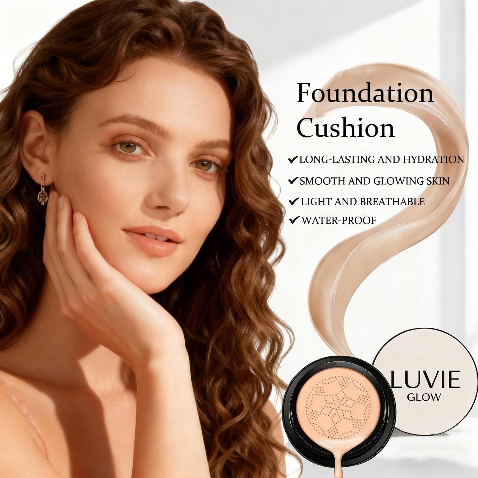 Luvie Glow Foundation Cushion, Mushroom Head Air Cushion CC Cream, BB Cream Base de maquillaje facial, corrector hidratante que ilumina el tono de piel uniforme y duradero para (Warm)
