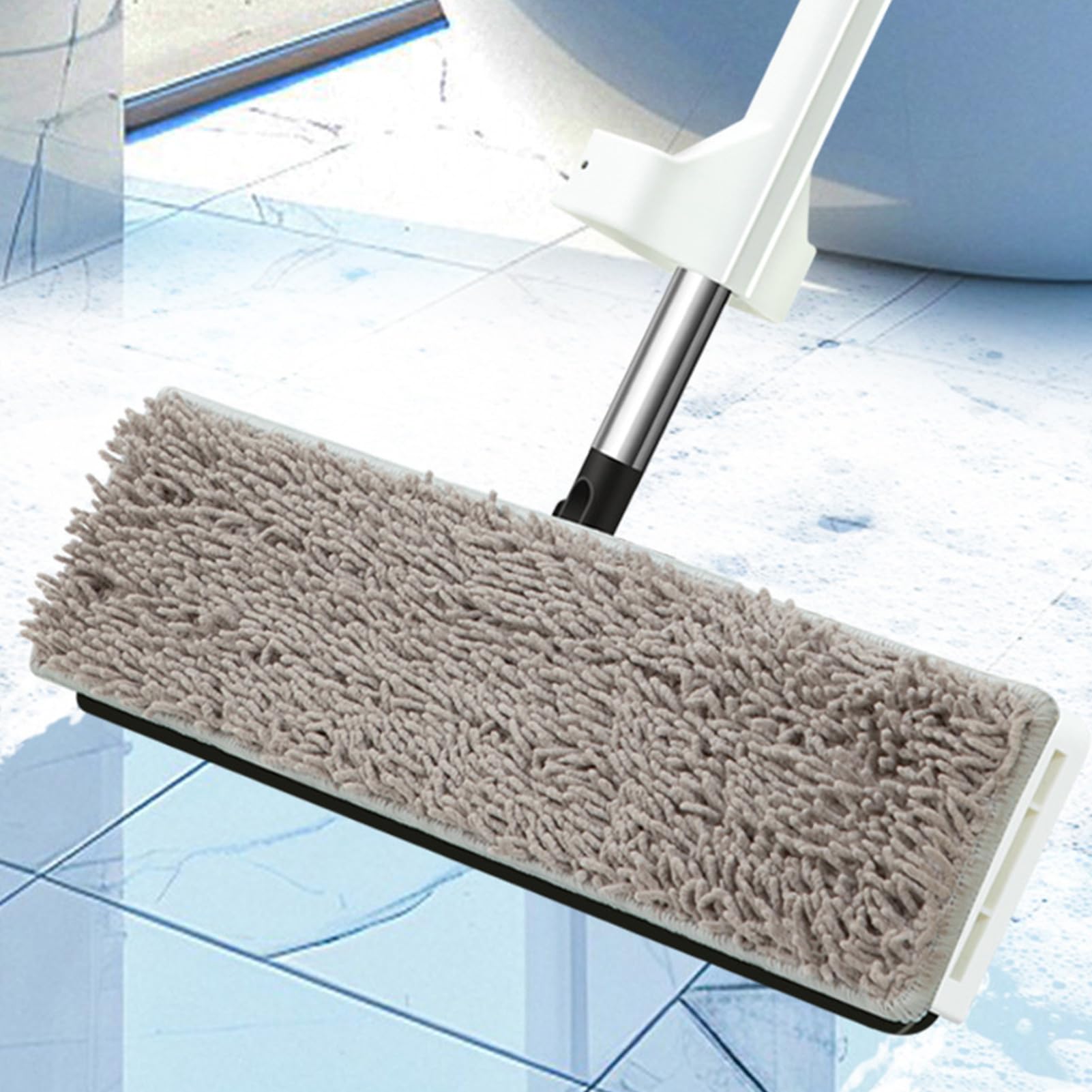 Mopa Plana Giratoria 360 Grados, En Seco O Húmedo, Mango Largo | Herramienta de Limpieza Doméstica Mopa Atrapapolvo de Microfibra con Mango Largo para Cocina, Baño, Hogar, Suelos y