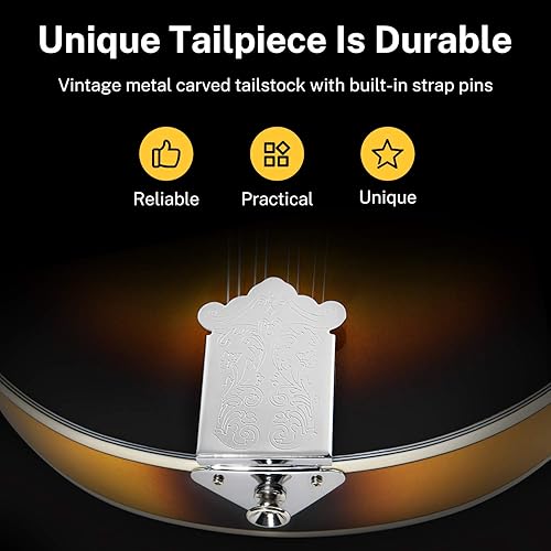 Miniatura 8 de Donner A Style Mandolina Instrument Sunburst - Instrumento musical de mandolina acústica para adultos, 8 cuerdas, paquete con bolsa de cuerda, púas