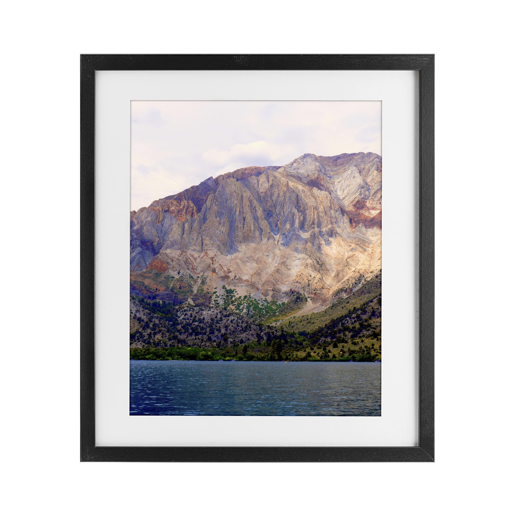 Stupell Industries Midnight Black (Textured) Serene Lake Mountain Vista, 17 X 21 Inch Framed Print Under Glass