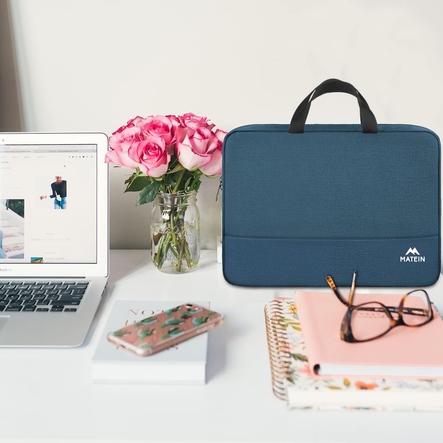 MATEIN Etui na laptopa, wodoszczelna torba na laptopa, etui ochronne z uchwytem, etui na laptopa, 15,6 cala, Głęboki turkus