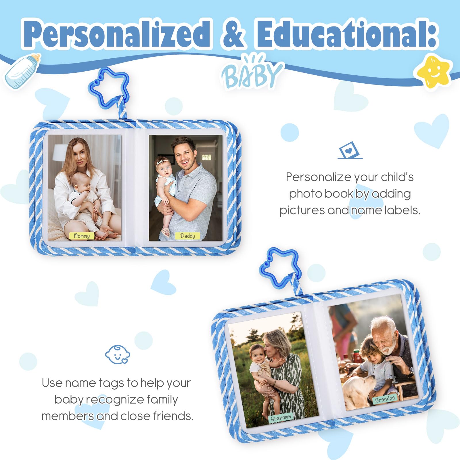 Lanpn My First Baby Photo Album Holds 17 6x4 Photos, Soft Cloth Family Book with Name Card Name Tag Stickers - Image 4