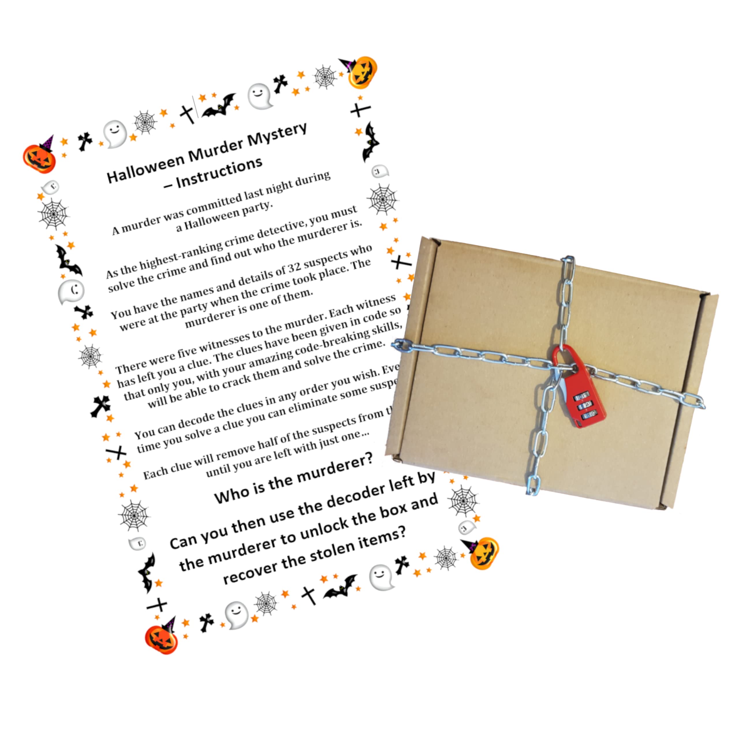 Halloween Murder Mystery Kit For Kids With Lockable Gift Box - Escape Room Inspired
