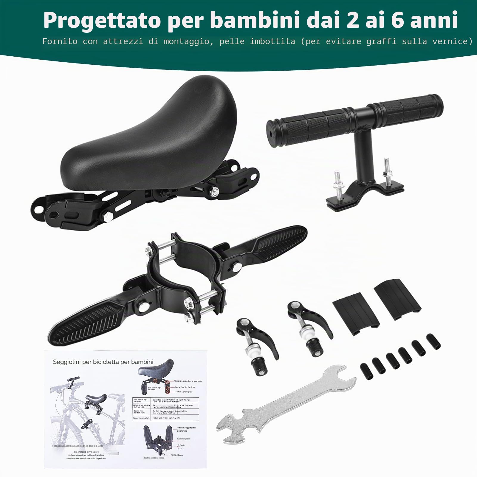 Seggiolino per bicicletta anteriore, mountain bike, anteriore con manubrio e pedale, sedile anteriore per bambini, seggiolino per bicicletta, seggiolino per bambini, seggiolino per bicicletta