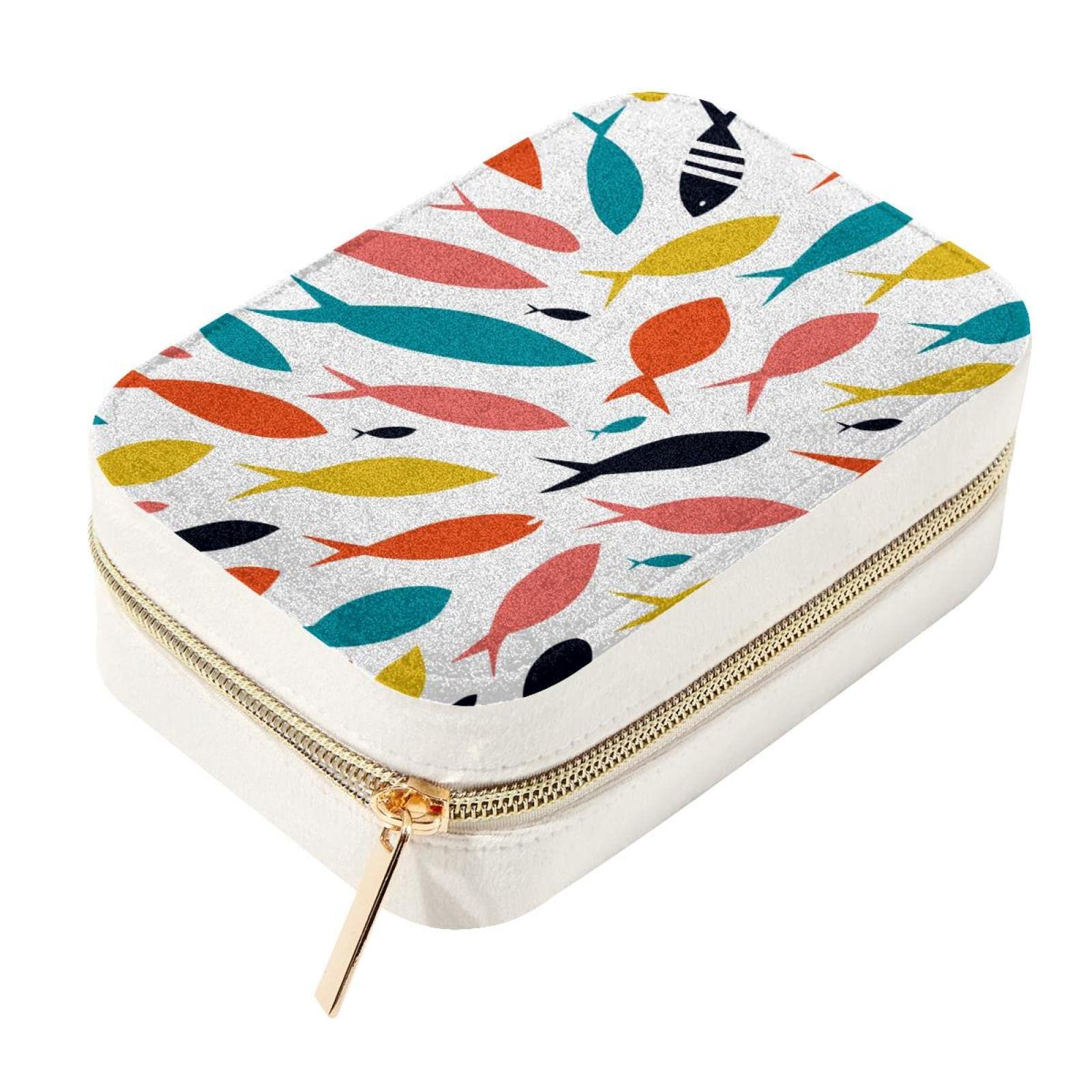 Caja de almacenamiento de joyas Colorful Fishes contra enredos, estuche de terciopelo con cierre