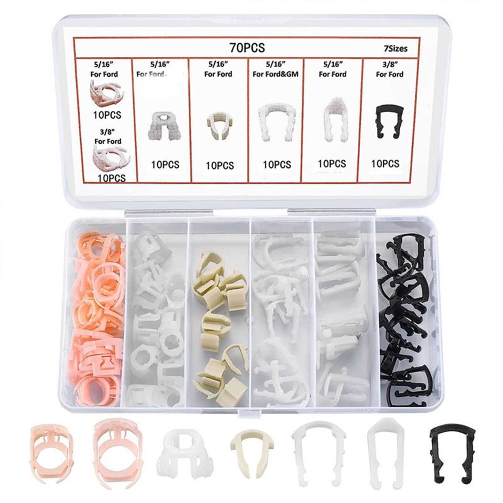 THE WHITE SHOP 80Pcs 8 Sizes Fuel Line Retaining Clip Assortment Kit, 3/8" 5/16" Retainer Clips Compatible with Fuel Lines