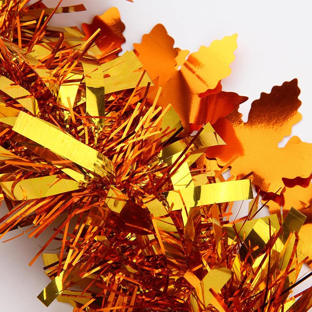 Guirnalda de oropel de Acción de Gracias – Guirnalda de otoño metálica brillante de 66 pies con purpurina para colgar decoraciones colgantes para fiestas de Acción de Gracias, suministros de