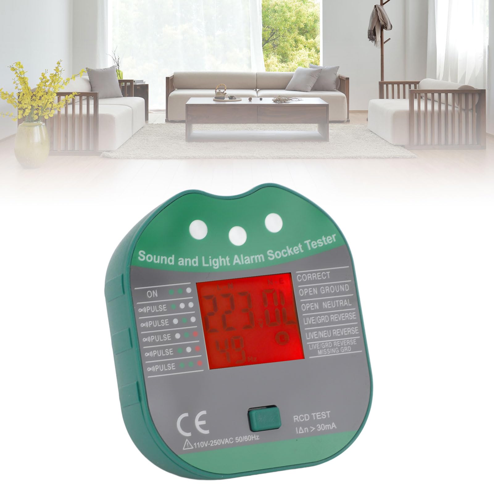 Socket Tester plug and measure for Circuit Breakers Voltage Checker Detector with Sound Light Alarm HD Screen (UK Plug) - Image 2