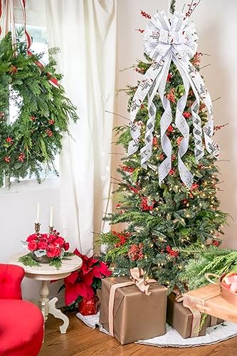Miniatura 4 de Adorno para el árbol de Navidad a cuadros, lazo grande de 48 x 13 pulgadas, lazos decorativos de búfalo en blanco y negro para la decoración