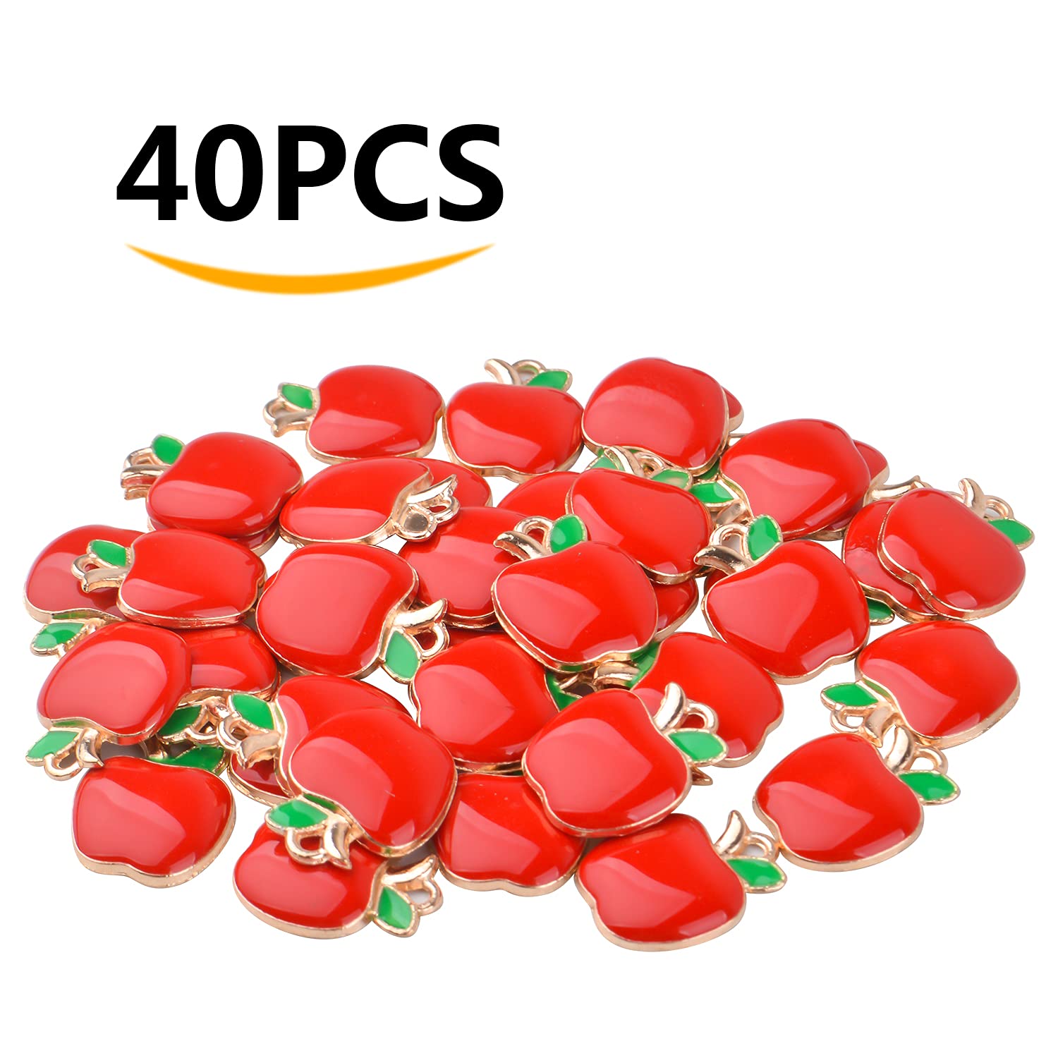 BronaGrand 40pcs Red Apple Pendant Charms - Enamel Fruit Dangle Charms for DIY Jewelry Making