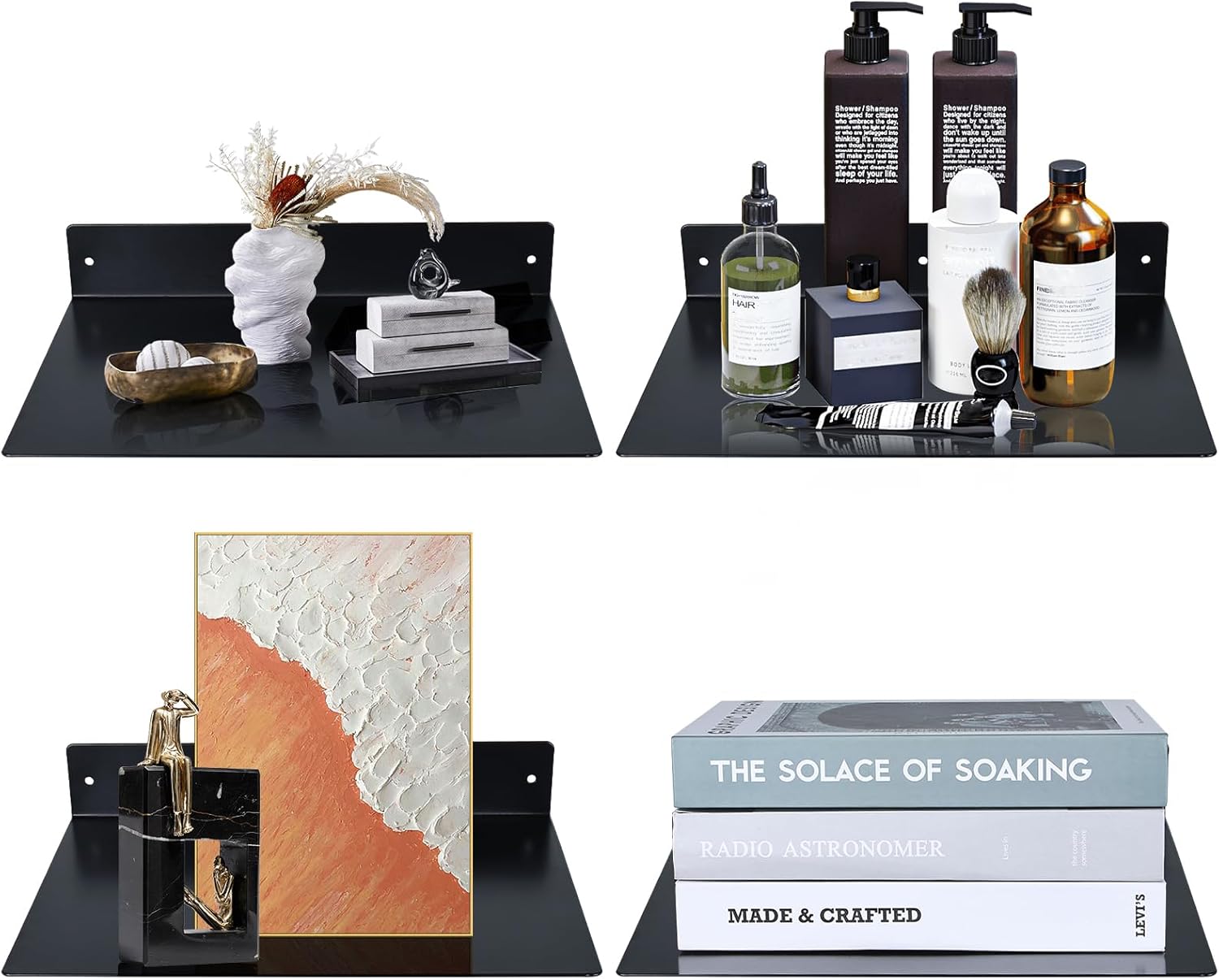 RealPlus Metal Floating Shelf Wall Mounted (12 inch x 8 inch) 4 Pack