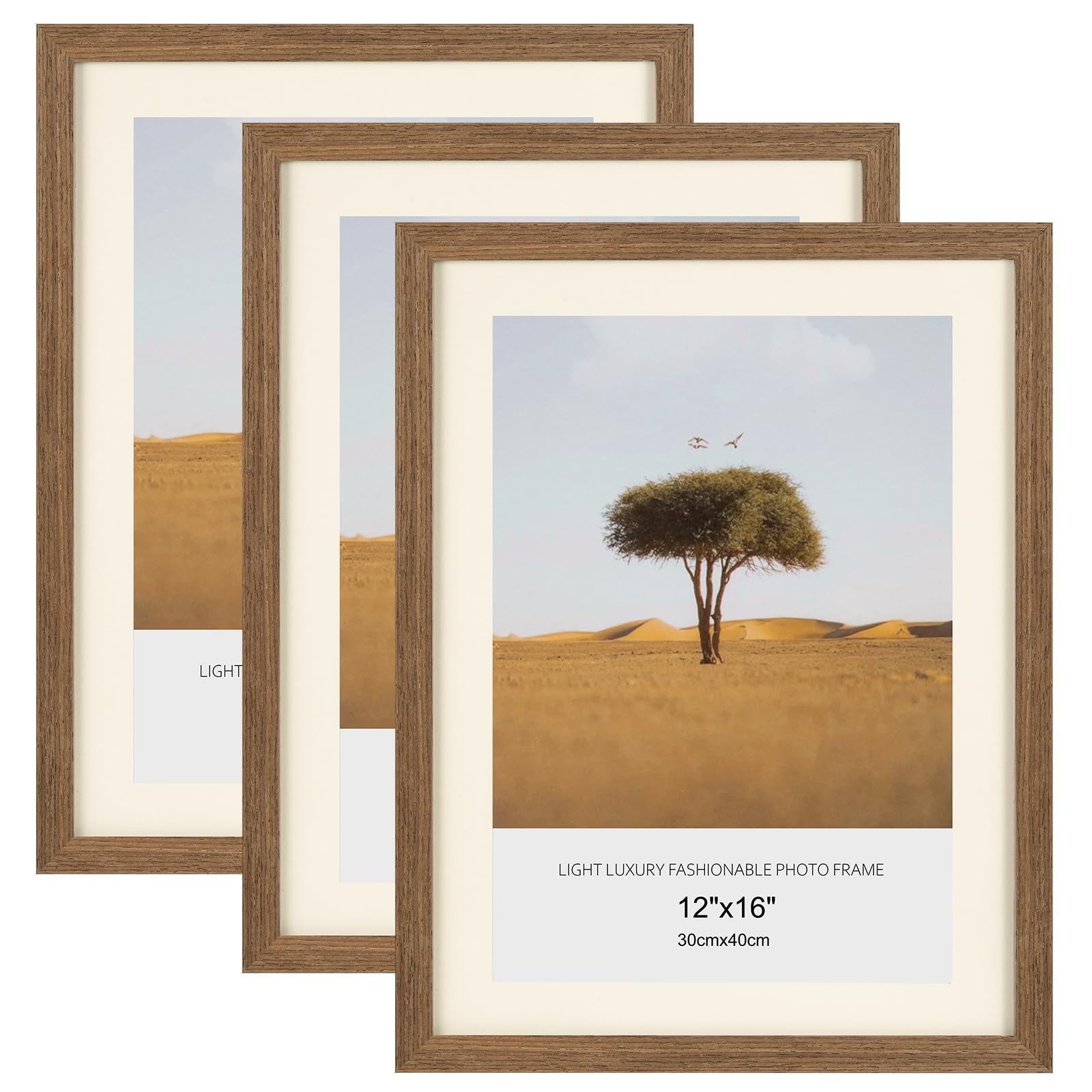 3 Pack 12x16 Picture Frame, 100% Solid Wood Photo Frame, Clear Perspex, 30x40cm, Wall Mounted for Photo Poster Painting Home Office Gallery Decor