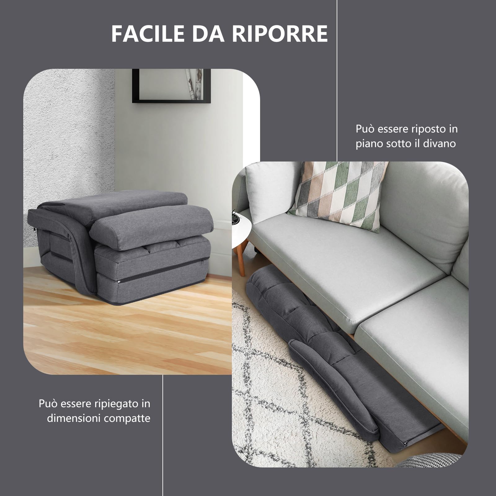COSTWAY Poltrona Divano con 5 Livelli Regolabili, Sedia da Terra con Braccioli e Cuscino, Struttura in Acciaio, Multifunzione e Pieghevole per Soggiorno Camera da Letto, 55x66x71 cm (Grigio)