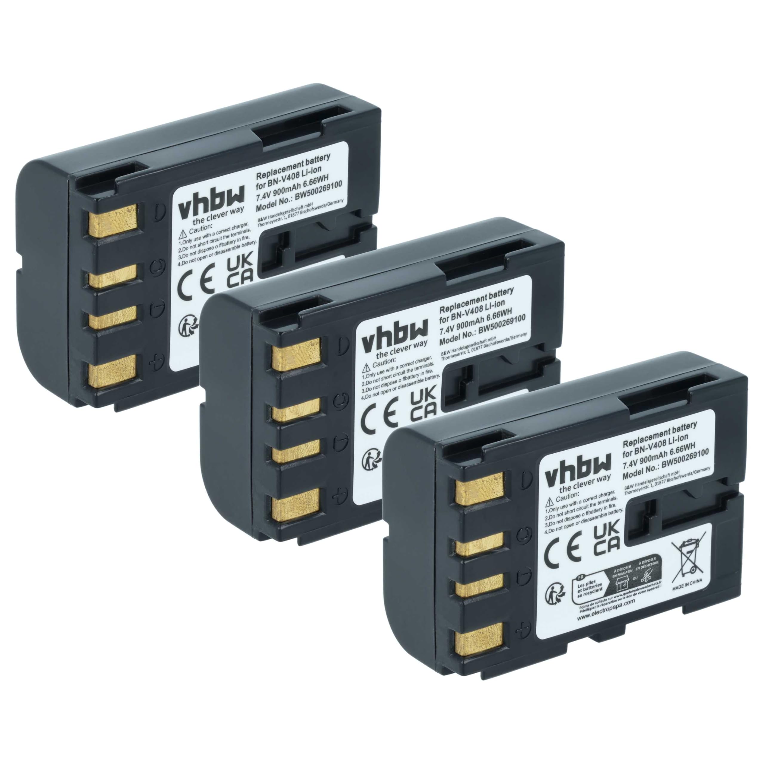 vhbw 3X Batterie Remplacement pour JVC BN-V416