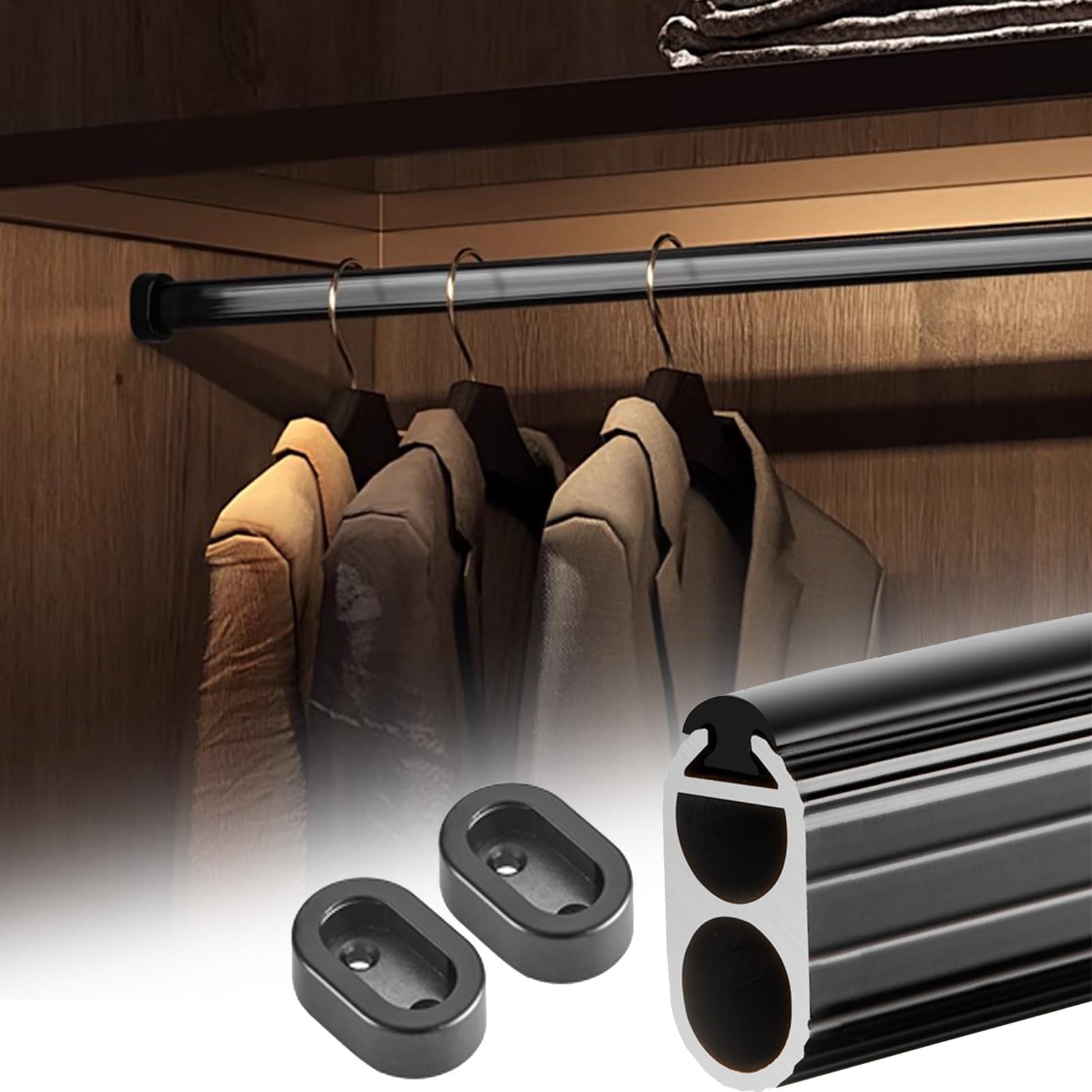 wardrobe rail, Wall Mount Closet Racks with Non-slip Strip & Flanges