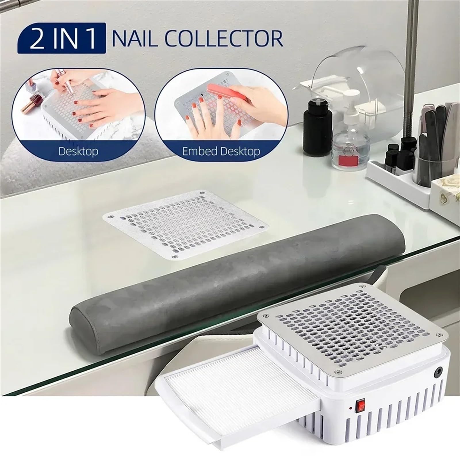 Aspirateur Ongle, Aspirateur Manucure Aspirateur à Ongles Professionnel avec Filtre intégré for Bureau et manucure(1 Plug (220-240V))
