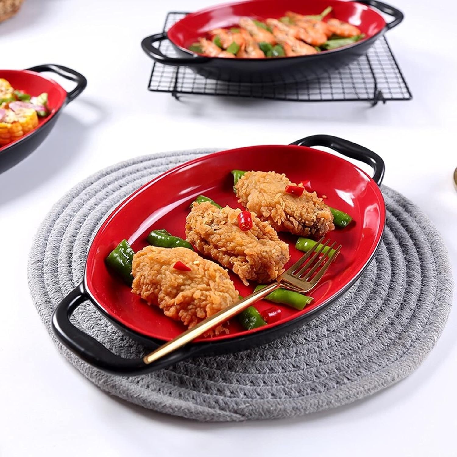 ピザパン 楕円形のベーキング料理、ラザニャパン、セラミックベーチュームクリームブリューリー簡単なキャリーハンドル - オーブンからテ