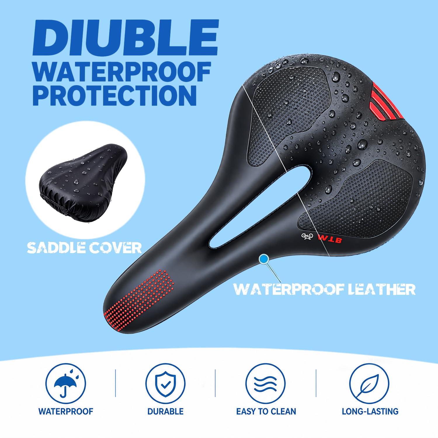 Hmseng Bequemer Fahrradsattel, MTB Sattel Herren Damen, Alpensattel Ergonomisch mit Wasserdichte Abdeckung Installationswerkzeuge… – Ansicht 4