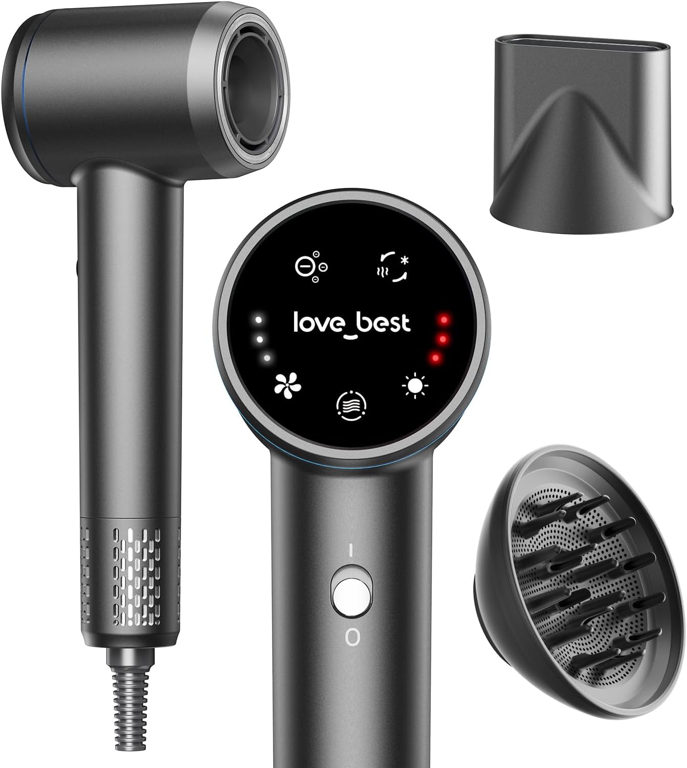 Hair Dryer with Diffuser, Ionic High-Speed Blow Dryer 600 Million Negative Ions, Fast Drying, Quiet & Lightweight Hair Dryer for Women & Men, Smart Touch Screen Professional Hairdryer for Curly Hair