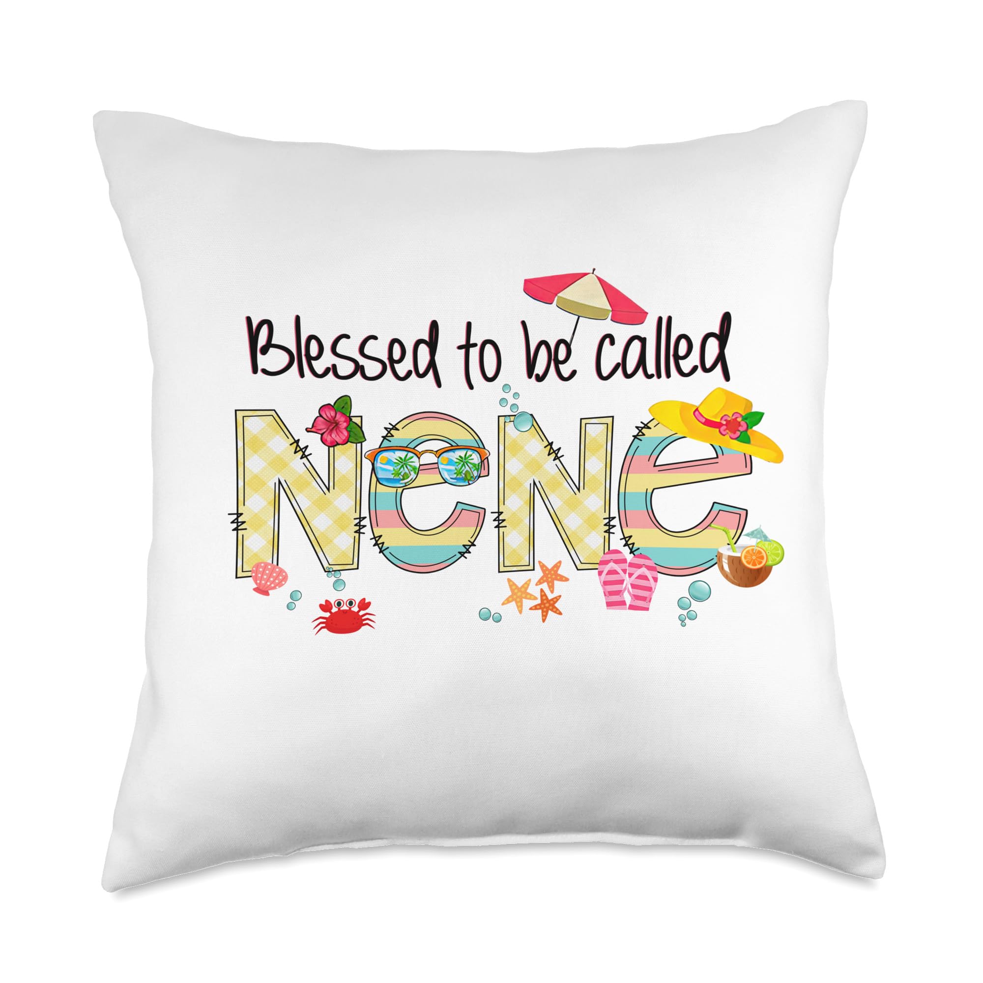 Holiday Summer Beach Blessed To Be Called Nene Throw Pillow, 18x18, Multicolor