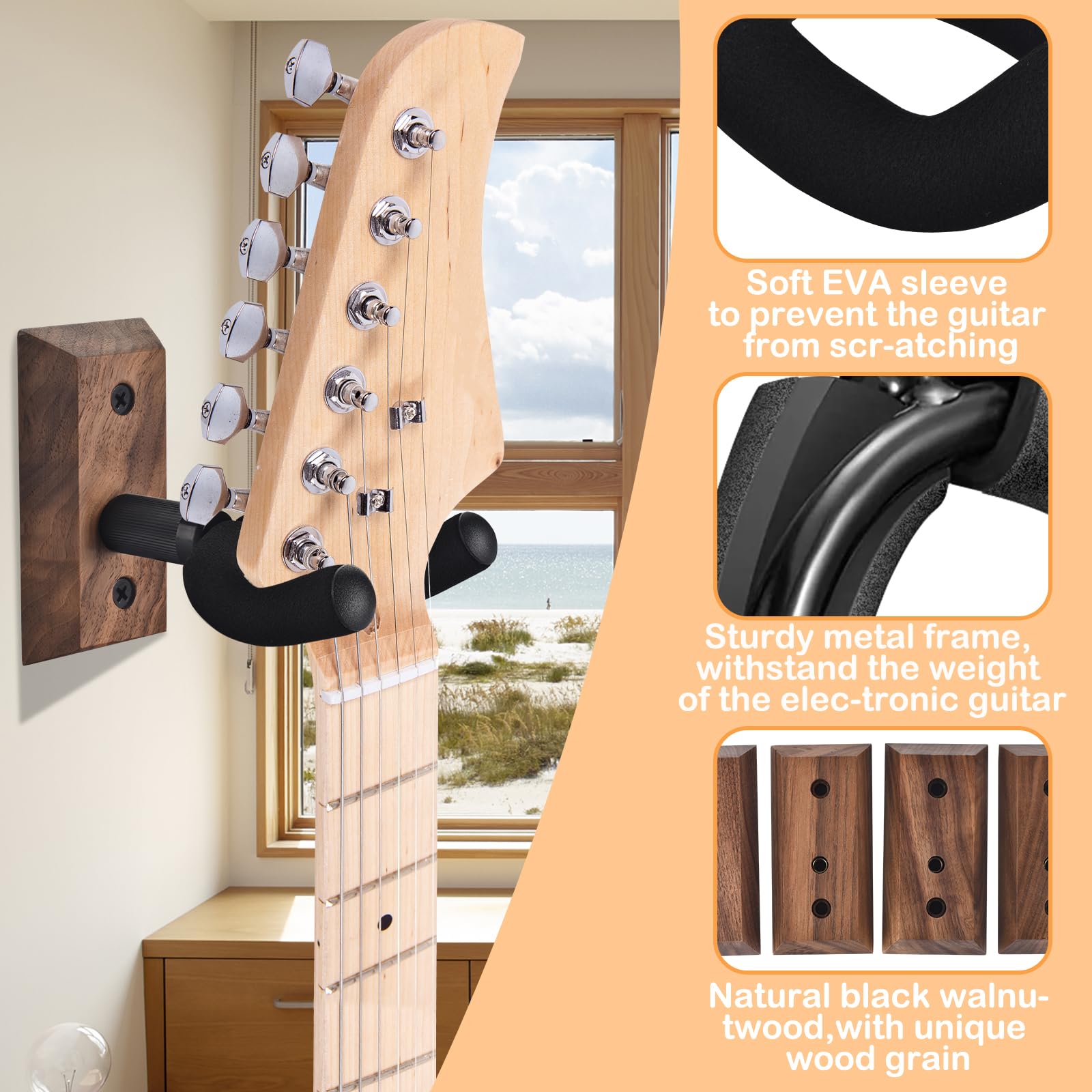 Confezione da 4 porta chitarra da muro, supporto chitarra muro con gancio morbido regolabile per chitarre di tutte le dimensioni, ganci per chitarra a parete a forma di U per chitarra acustica