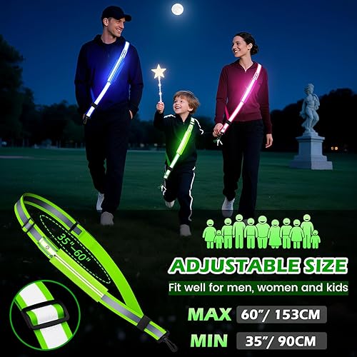 Miniatura 6 de Cinturón reflectante LED, luz LED recargable, equipo de seguridad nocturna para caminar, equipo reflectante ajustable de alta visibilidad para