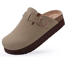 KIDMI Womens Platform Clogs Leather Mules Cork Footbed Potato Shoes