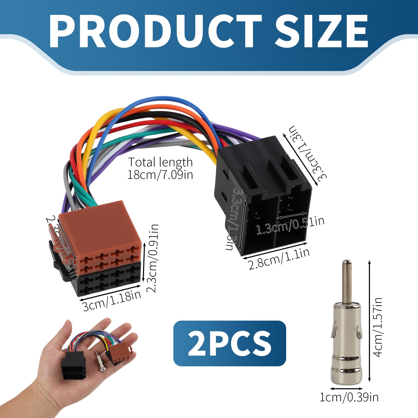Zestaw adapterów do radia samochodowego, 16 pinów, wtyczka ISO na gniazdo, adapter antenowy DIN/ISO z zaciskiem wtykowym 15 i 30, przedłużacz radia do radia samochodowego, wiązki kabli, adapter do