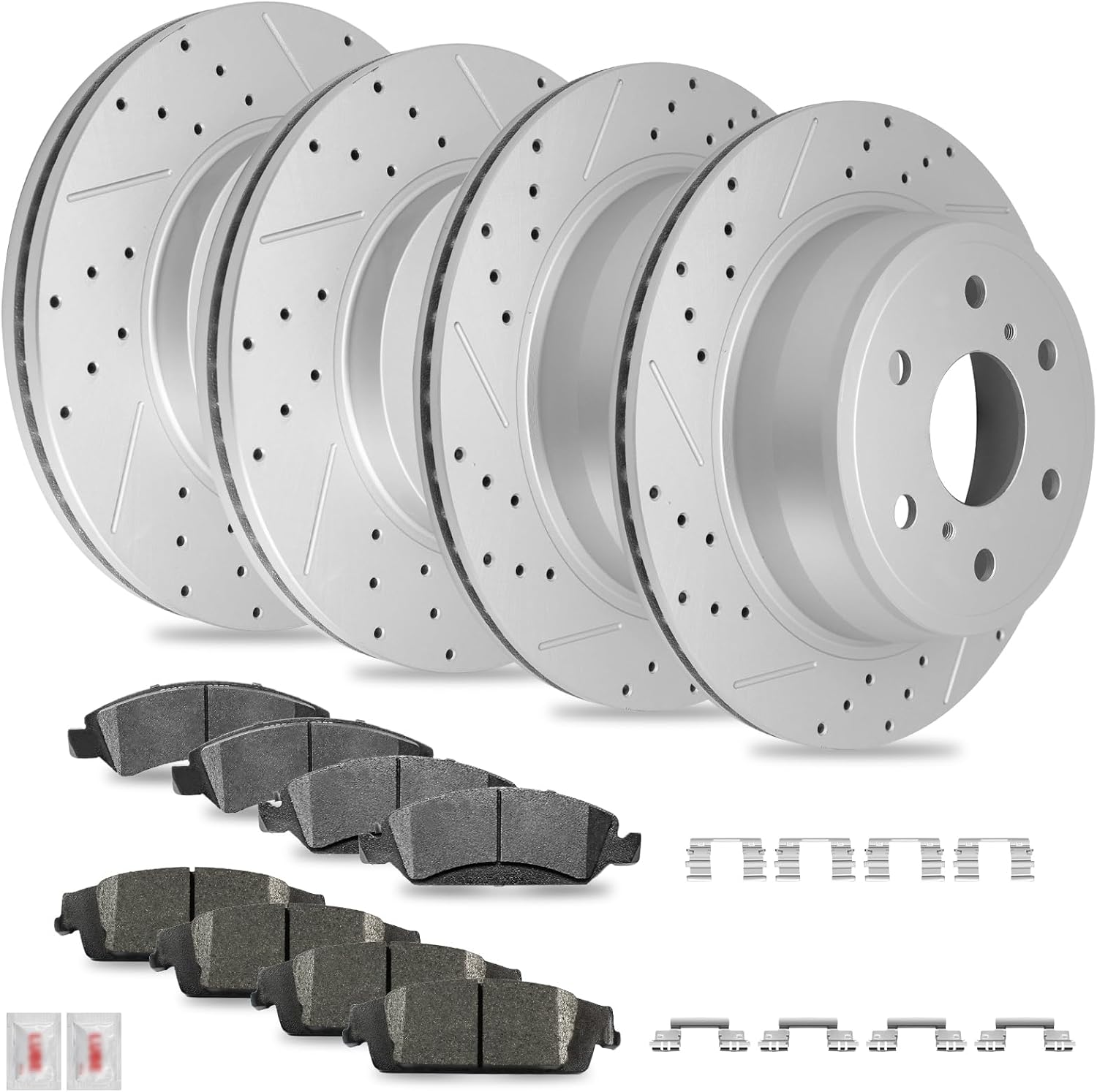 Disc Brake Kits with Pads and Rotors Front & Rear Drilled Slotted Vented Rotor for 2014-2018 Chevy Silverado 1500 2015-2016 2020 Suburban/Cadillac Escalade Esv Gmc Sierra Yukon Xl