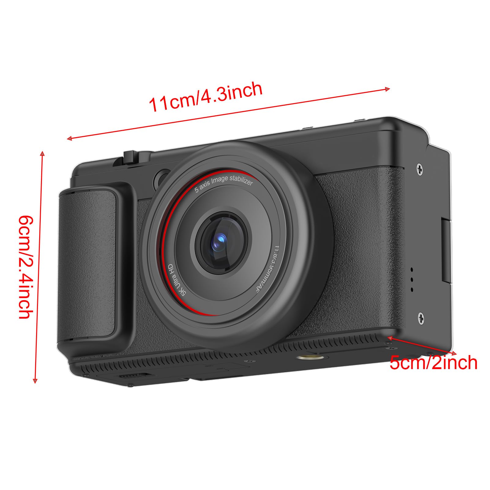 Bewinner Fotocamera Digitale 5k per Fotografia, Fotocamera Vlogging Portatile da 80 MP con Schermo di Lancio da 2,8 "180 °, Autofocus 16x Zoom Vlog da Viaggio per Principianti (BLACK)