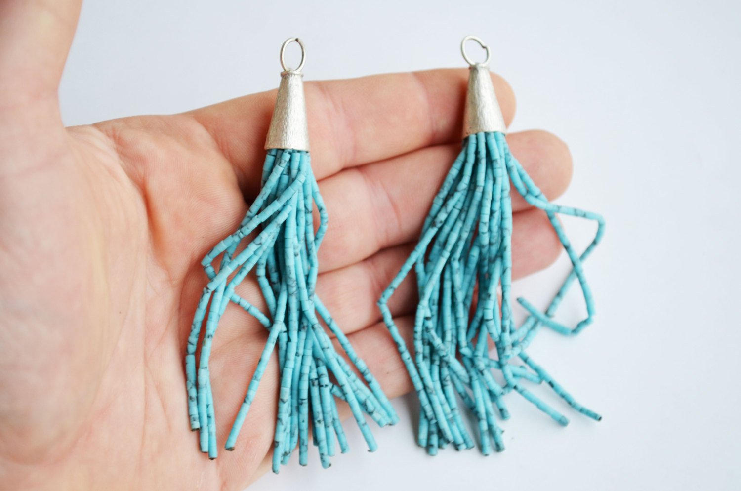 2 Pcs Turquoise Afghan Seed Beads Tassel Light Blue Beaded Tassel