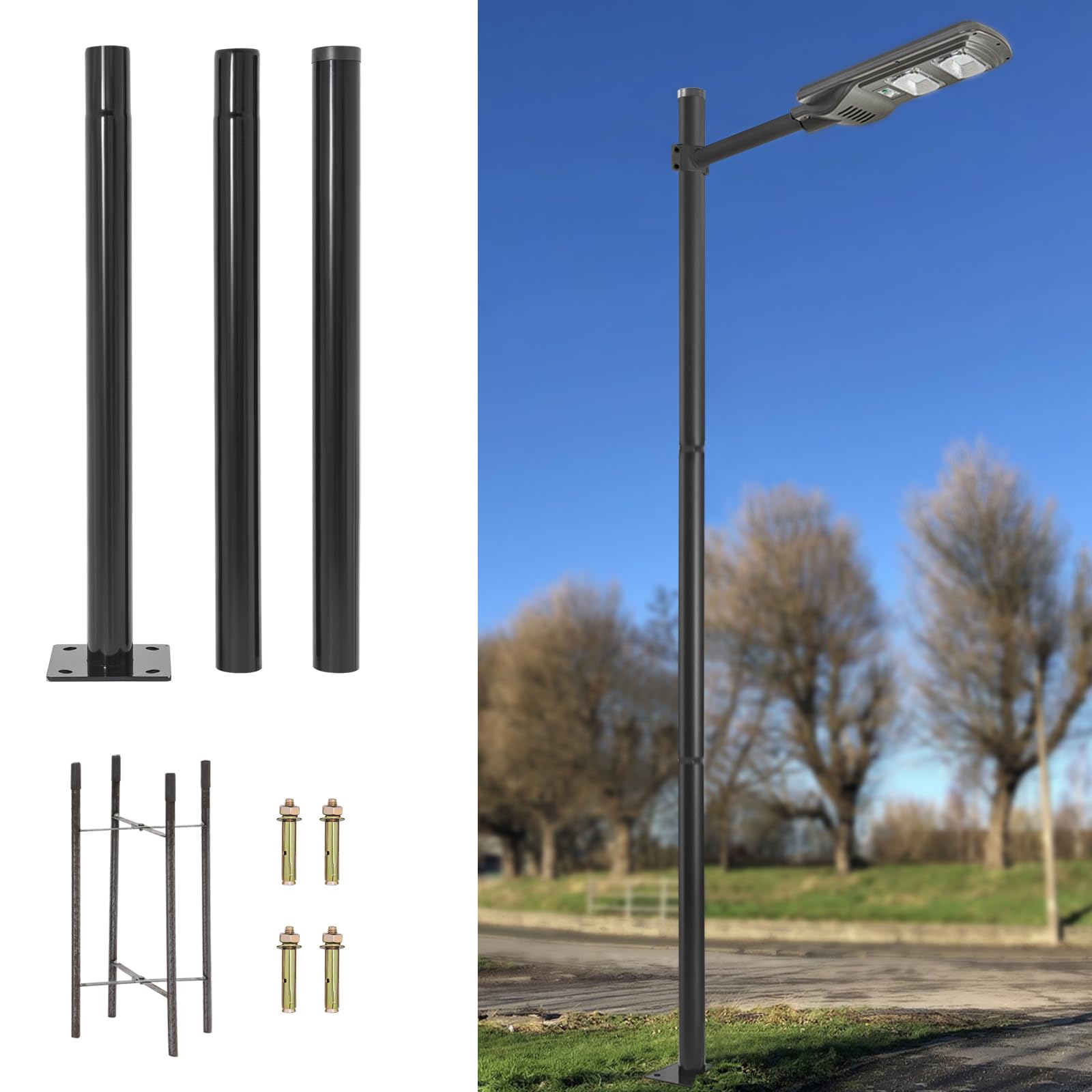 Patio Light Poles 10 Ft Tall Split Street Light Pole - Galvanized Steel ...