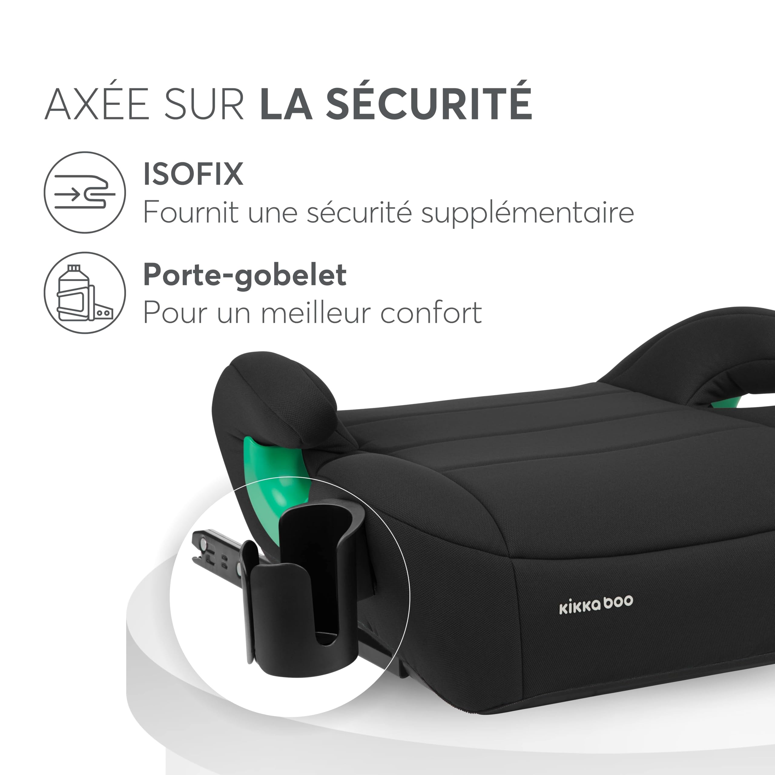 KikkaBoo Rehausseur Voiture Enfant ISOFIX i-POP, i-Size 125-150 cm, Groupe 3, 7-12 Ans, 22-36 kg, Siège Auto, Noir