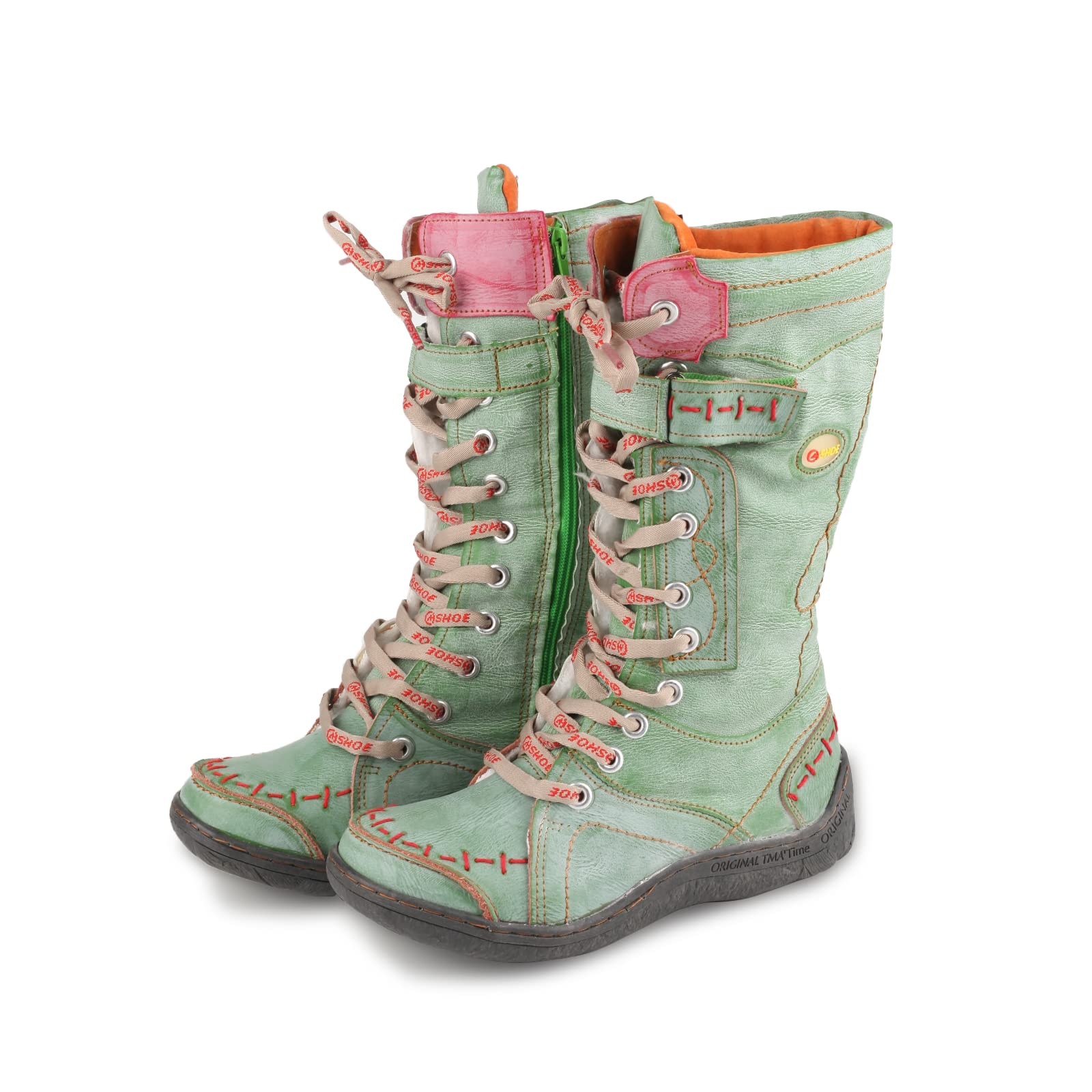 TMA EYES Botas de invierno para mujeres con suela plana, botas de nieve forradas de piel