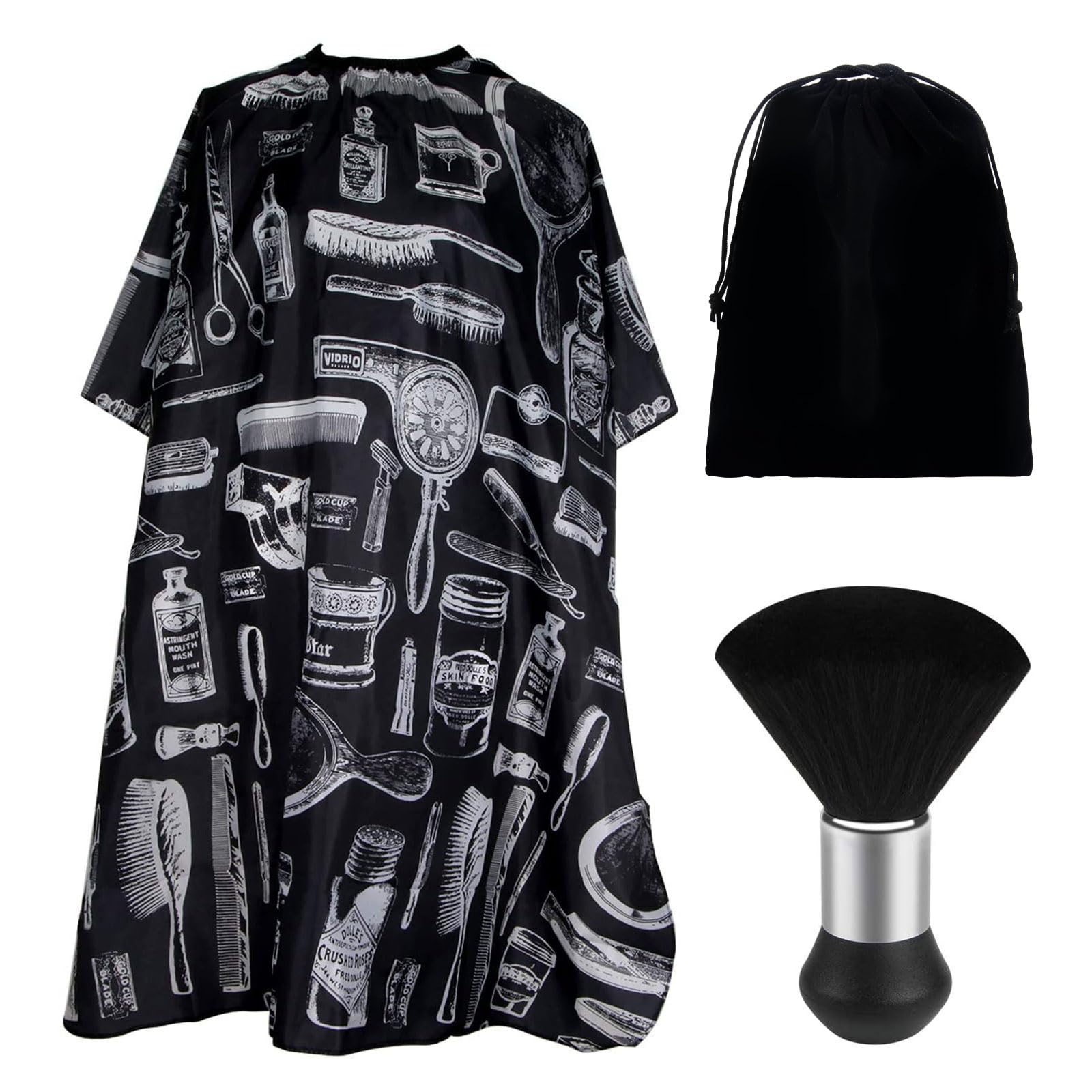 APOMOONS Peluquería Capa y Cepillo Barba Set Cepillo Barbero ei Cuello con Bolsa de Almacenamiento Mantón de Peluquería Impermeable Peluquería y de Salón Capa para Barberías y Salones de Belleza