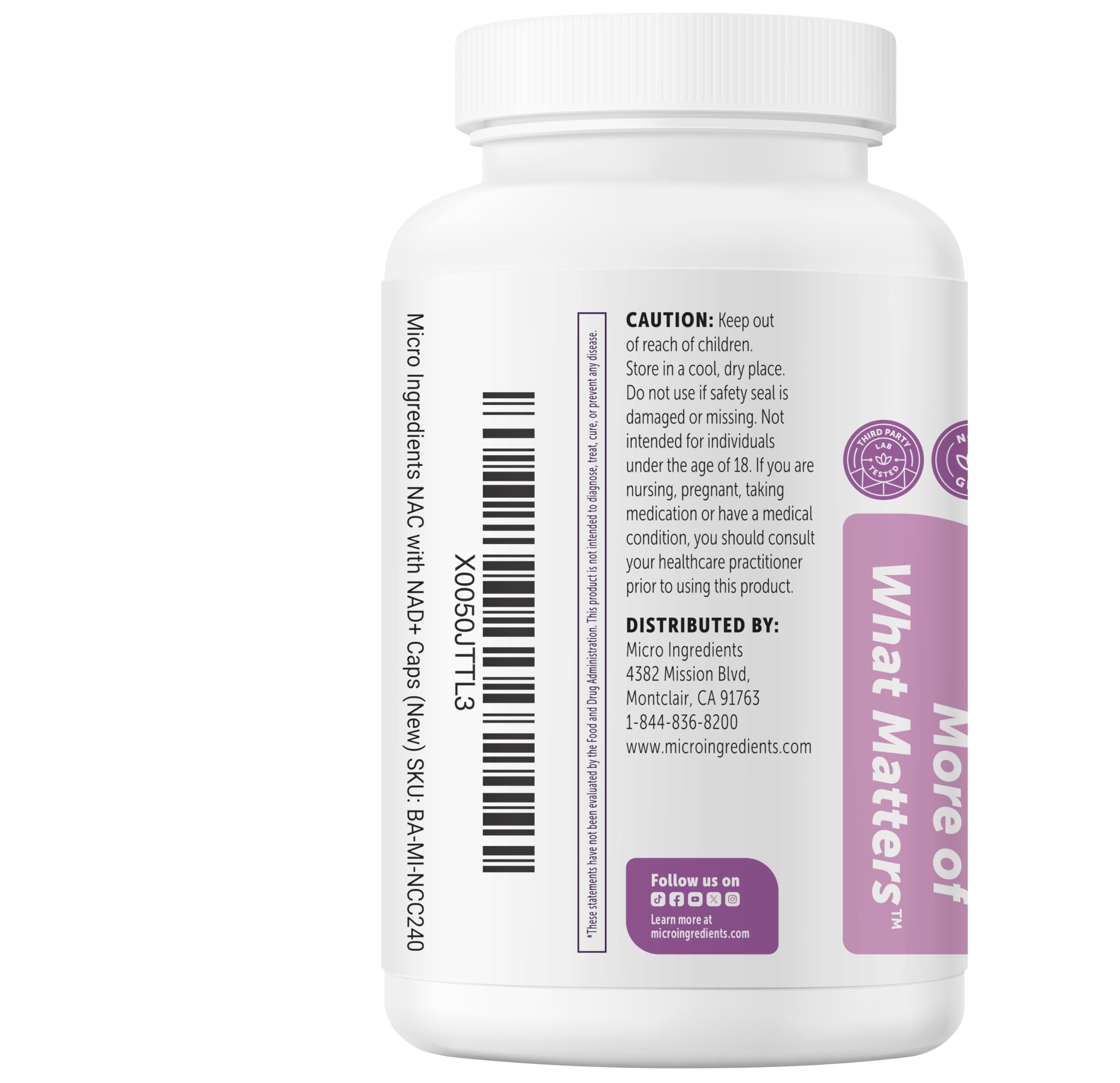 Micro Ingredients NAC with NAD+ 600 mg Per Serving, 240 Vegetarian Capsules | 2-in-1 N-Acetyl-L-Cysteine with Nicotinamide Adenine Dinucleotide | Non-GMO, Gluten Free — Amazon image 9