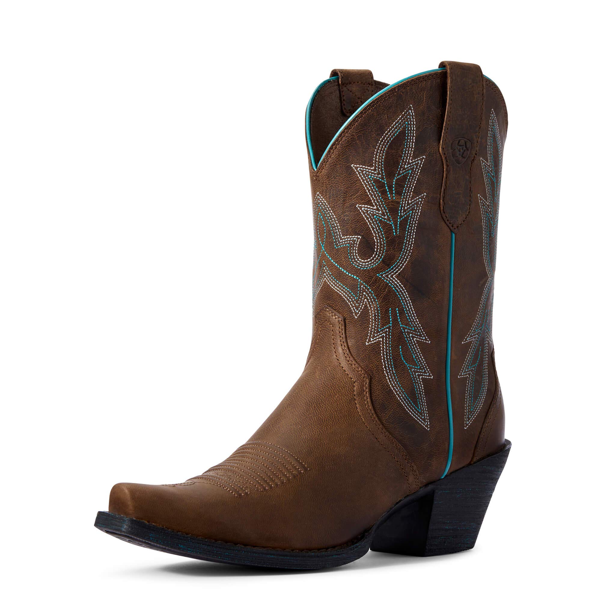 Ariat Womens Round Up Bella Embroidery Snip Toe Boots Mid Calf Low Heel 1-2" - Brown