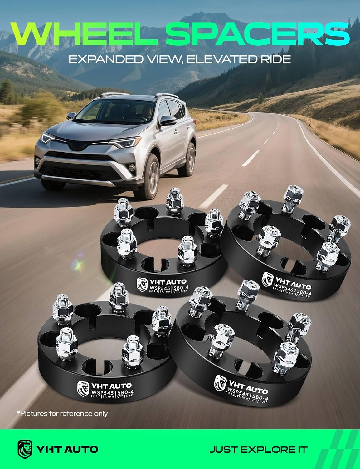 YHTAUTO 5x4.5 Wheel Spacers 1.25 inch Fits XJ MJ ZJ KJ YJ TJ Jeep Grand Cherokee, Wrangler, Explorer, Edge, Mustang, Cougar, MKX, 5x114.3mm Tire Spacers 1/2" x 20 Studs, 87.1mm Center Bore 5 Lug 4PCS