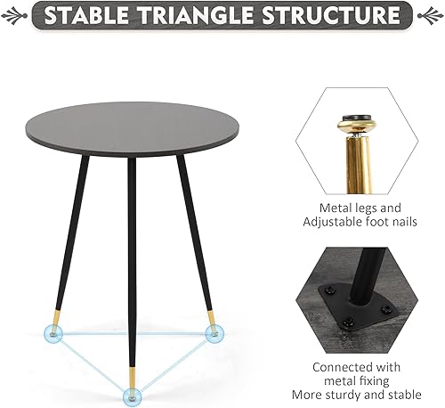 Miniatura 4 de NOBPEINT Mesa auxiliar redonda de madera moderna, mesa auxiliar de 28 pulgadas con 3 patas de metal (gris)
