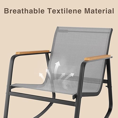 Miniatura 3 de Ahomly - Juego de 3 piezas de muebles de patio, juego de muebles de exterior de Textilene con reposabrazos de madera, mesa de café con superficie de