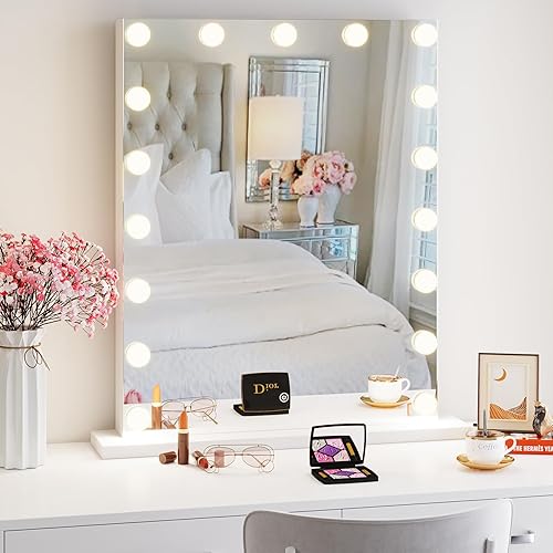 Tribesigns Espejo de tocador con luces, espejo de maquillaje LED grande de 32 x 24 pulgadas, espejo Hollywood iluminado con 17 luces LED regulables,