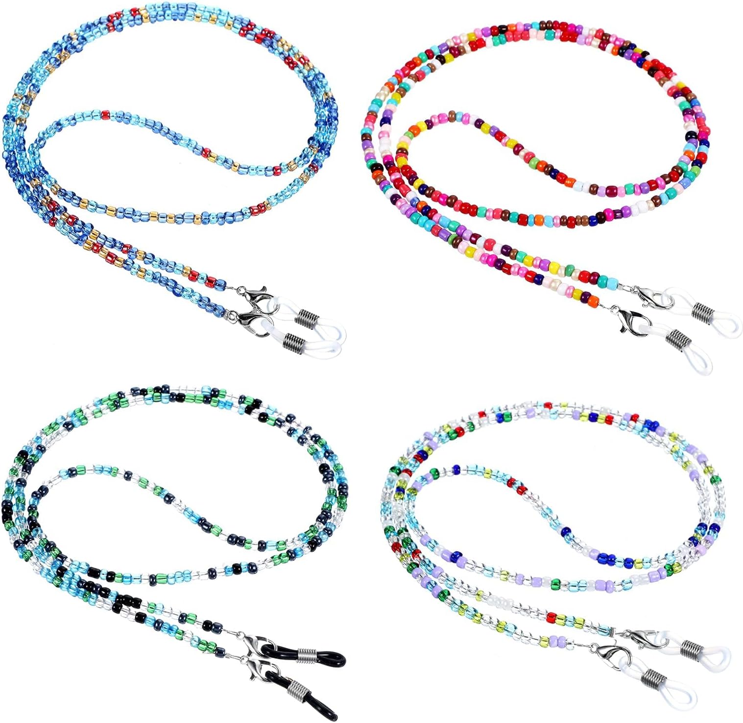 4 Pcs Beaded Eyeglass Chains, Colorful Glasses Mask Long Strap Lanyards Around Neck with Loops, Fashion Vintage Acrylic Sunglasses Bead Lanyard Chain Holder, for Men Women Reading Spectacles