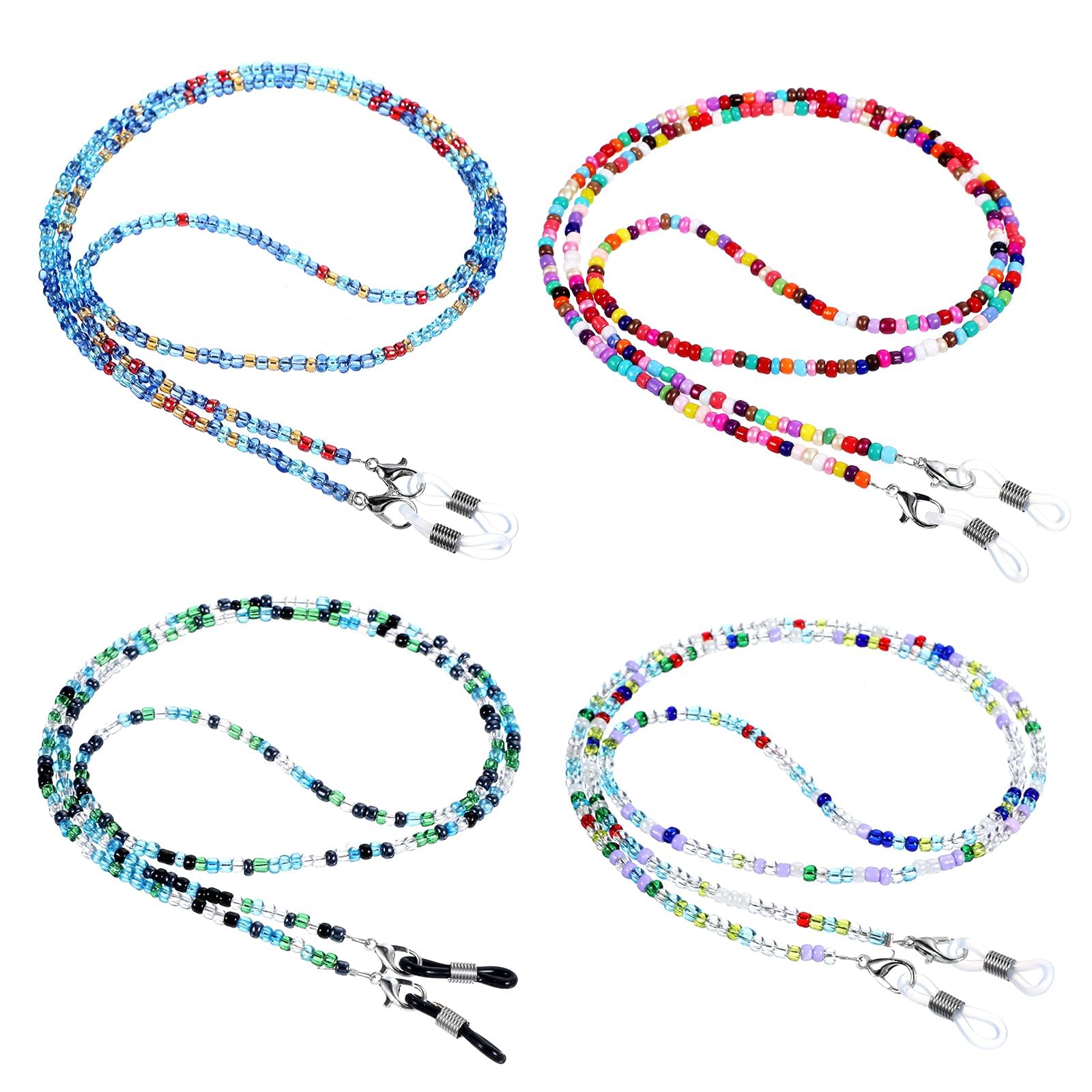 4 Pcs Beaded Eyeglass Chains, Colorful Glasses Mask Long Strap Lanyards Around Neck with Loops, Fashion Vintage Acrylic Sunglasses Bead Lanyard Chain Holder, for Men Women Reading Spectacles