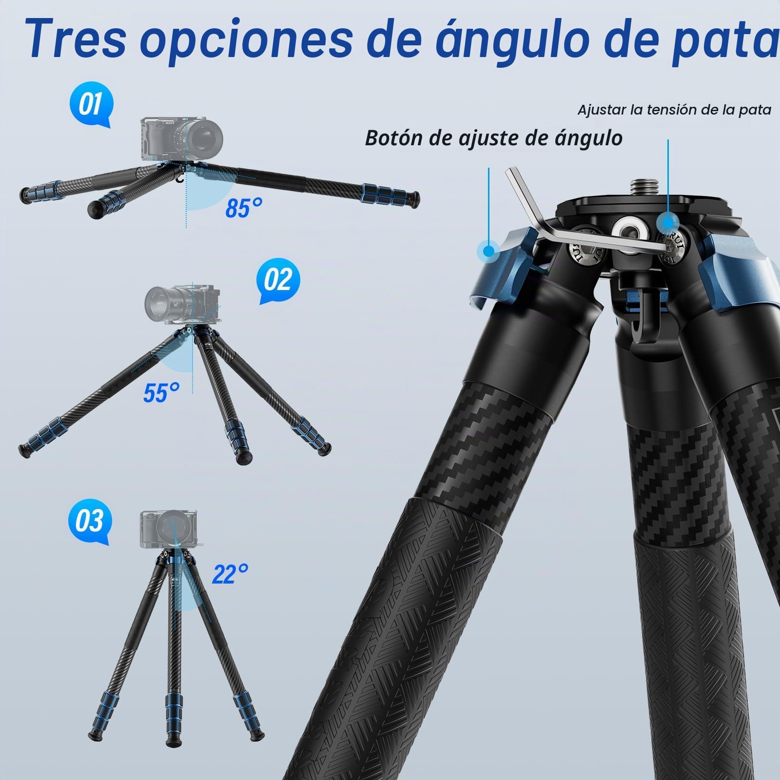 SIRUI AM-324 Trípode Profesional de Fibra de Carbono, 4 Secciones, Altura 145cm, Carga 18kg - Compatible con Cámaras Mirrorless y DSLR - Diseño Compacto sin Columna Central