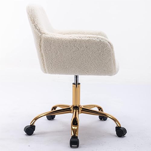 Miniatura 5 de Silla de tocador de piel sintética para niñas, silla de escritorio peluda con ruedas, bonita silla de maquillaje esponjosa, cómoda silla de