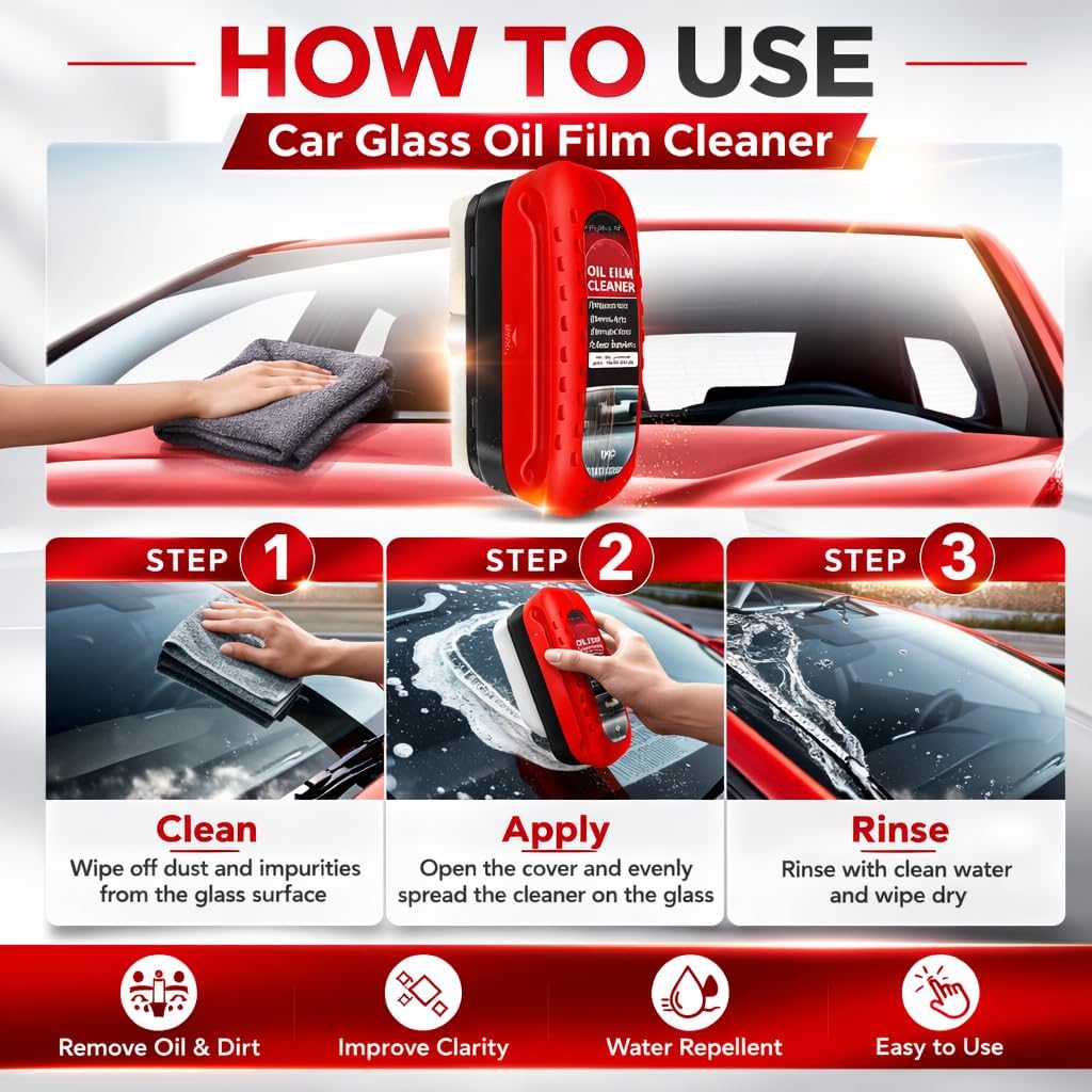 2 Pack Automotive Oil Film Cleaning Brush for Windshield, Car Glass Oil Film Remover with Hydrophobic Coating, Rain Repellent Windshield Cleaner Tool Improves Driving Visibility