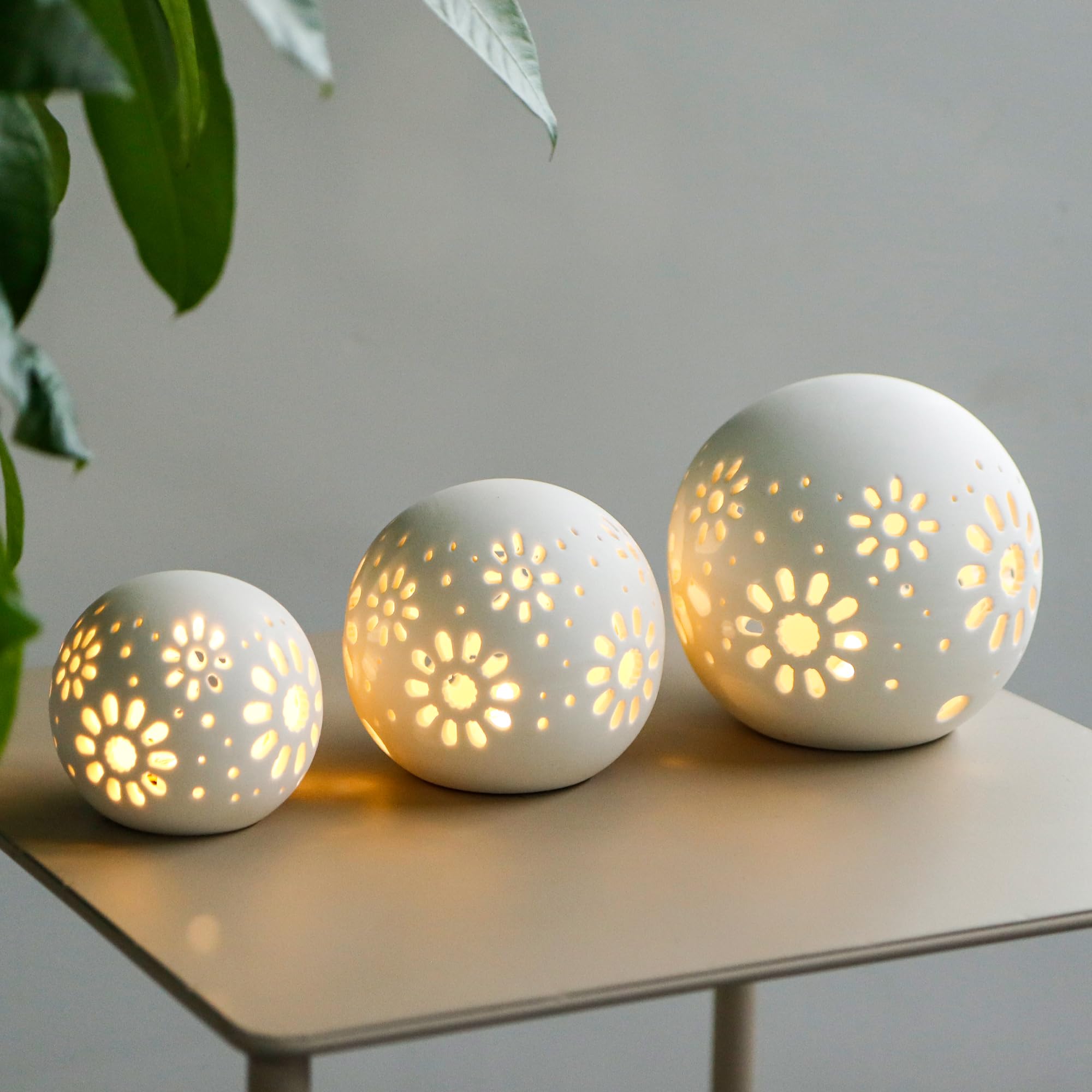 JHY DESIGN Set da 3 lampade in ceramica con luce LED per camera da letto, scrivania, soggiorno