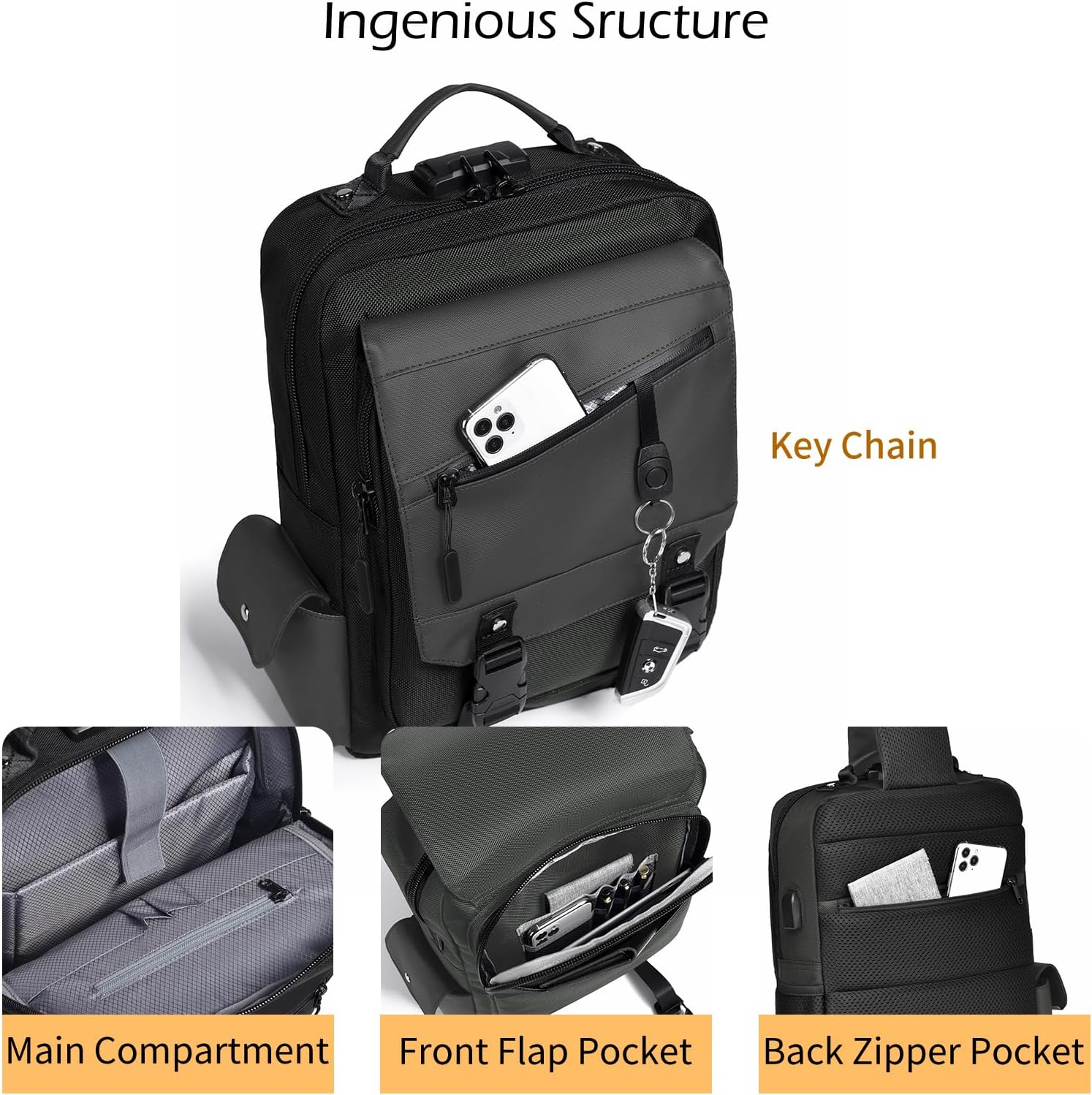 Leaper Sling Crossbody Bag for Men: 2026 13L Large Capacity School Satchel - 13" Laptop Sleeve & Anti Theft - Water Resistant Durable Messenger Daypack with Padded Strap for College Student Campus - Image 4