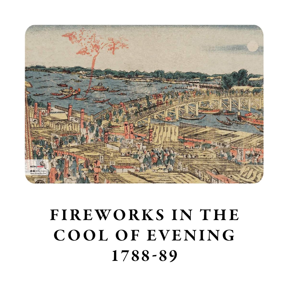 Retronote Mount Fuji Series I – A6, Hokusai Set di 4 quaderni I, senza righe, per un totale di 192 pagine, 48 pagine, rilegatura a filo, copertina flessibile, bordo ovale, struttura in tela, 60 grammi