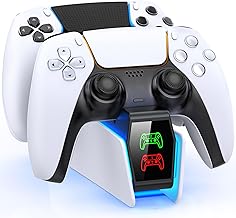 PS5 Controller Charging Station with RGB Lights and Switch, PS5 Controller Accessories PS5 Controller Charger for Edge/Dua-Sense Wireless Controller, Dual PS5 Charging Station with Fast Charging Cord